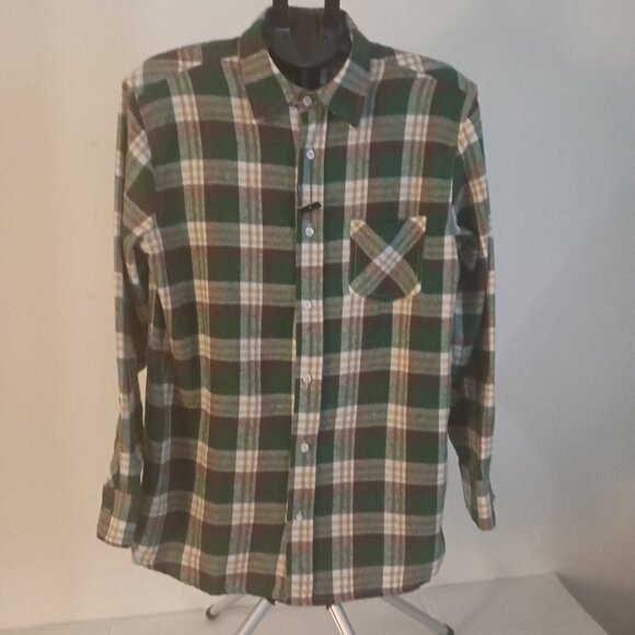 Bogari Men’s Green Brown Tan Off-White Plaid Flannel Button Shirt NWOT Size XL - Picture 14 of 15